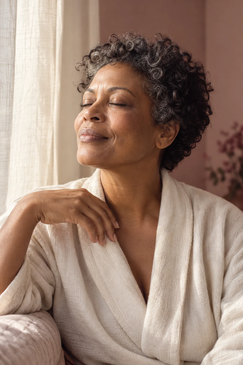 Illustrative portrait celebrating a moment of personal skin care